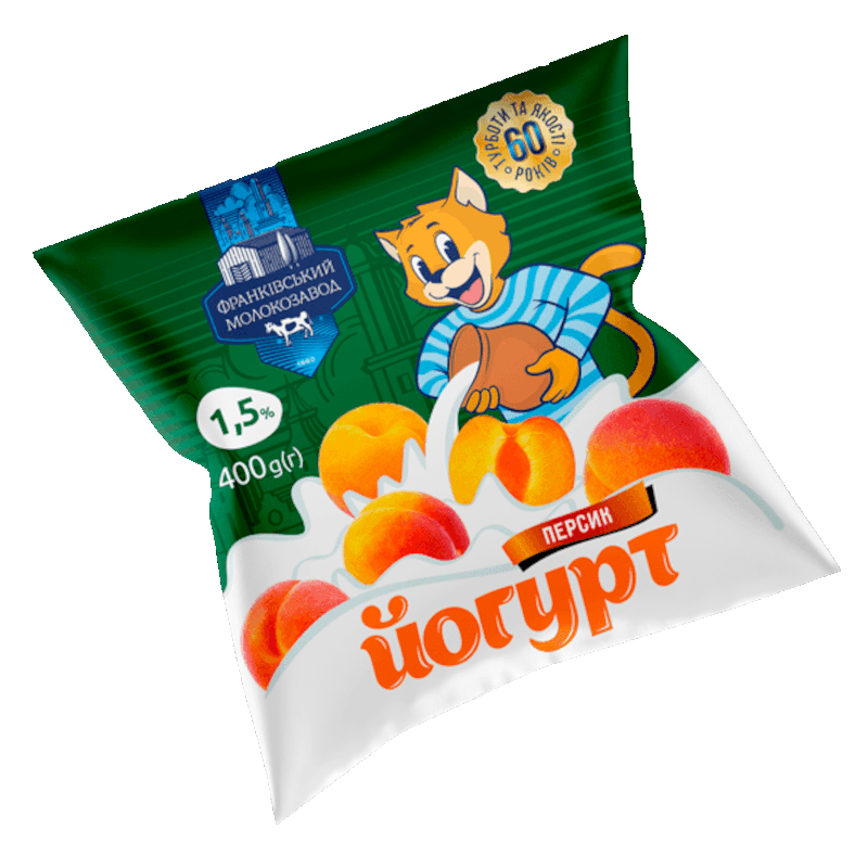 Йогурт питний ФРАНКІВСЬКИЙ МОЛОКОЗАВОД персик, 1,5%, 400 г